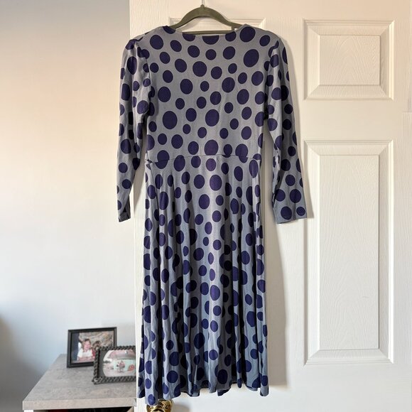 Boden Polka Dot V-Neck Wrap Dress in Blue - Picture 3 of 7